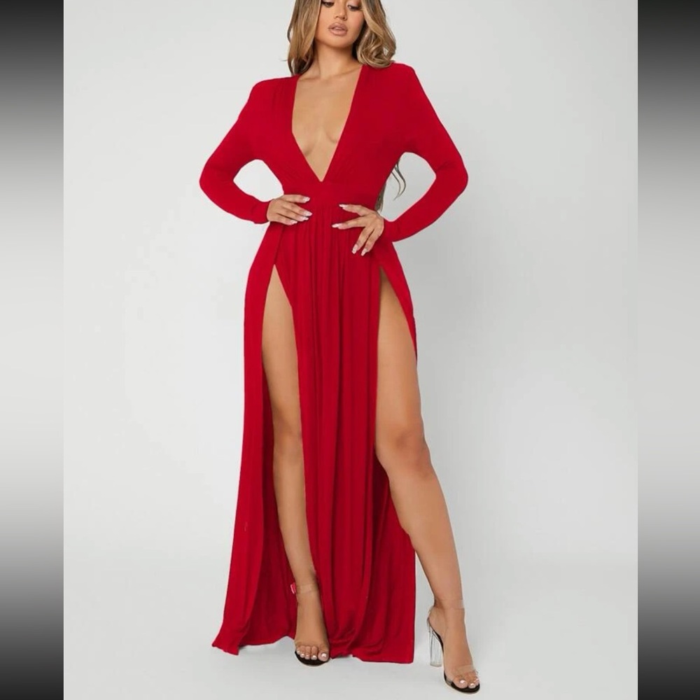 SHEIN SXY Plunging Neck High Split Dress